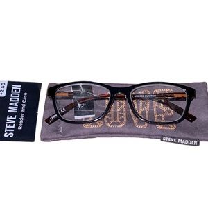 NEW! Steve Madden +2.50 Readers Black Brown Tortoise Arms Durable Fabric Case